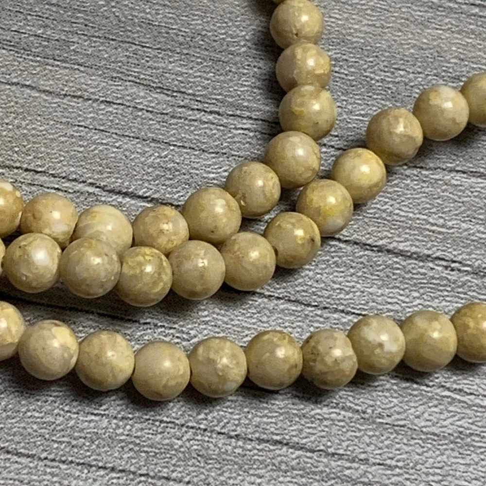 Vintage Natural Beige Stone Bead Long Strand Necklace 32 Inch Endless Loop